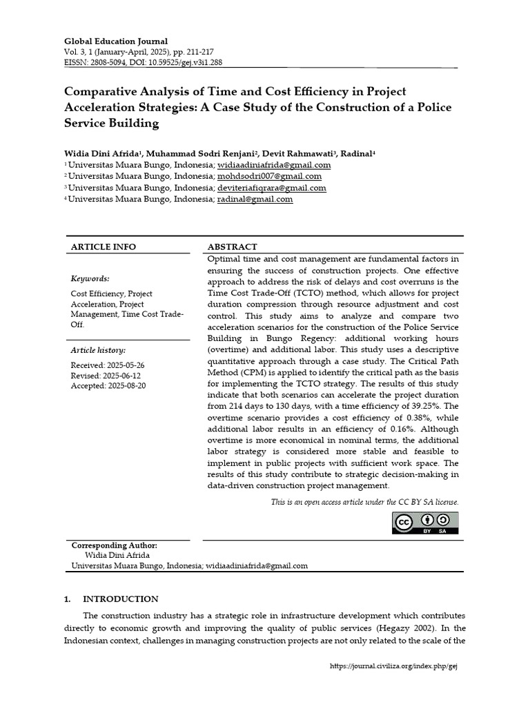 Comparative Analysis of Time and Cost Efficiency I | PDF | Project ...