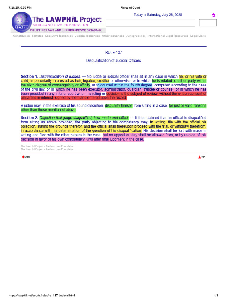 Rule 137 Disqualification of Judicial Officers | PDF | Judge | Discretion