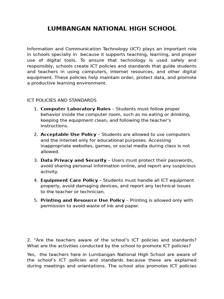 Lnhs Ict Policies and Standards | PDF | Educational Technology | Computing