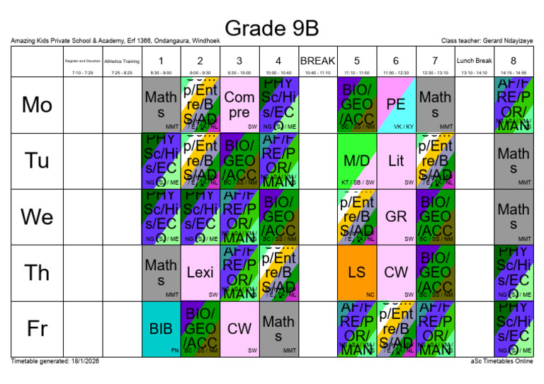 Grade 9B Timetable Athletics | PDF