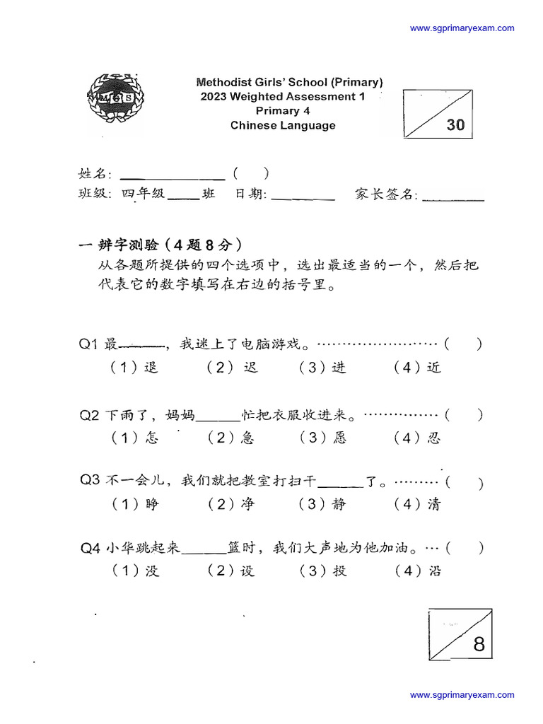 2023 P4 Chinese Weighted Assessment 1 MGS | PDF