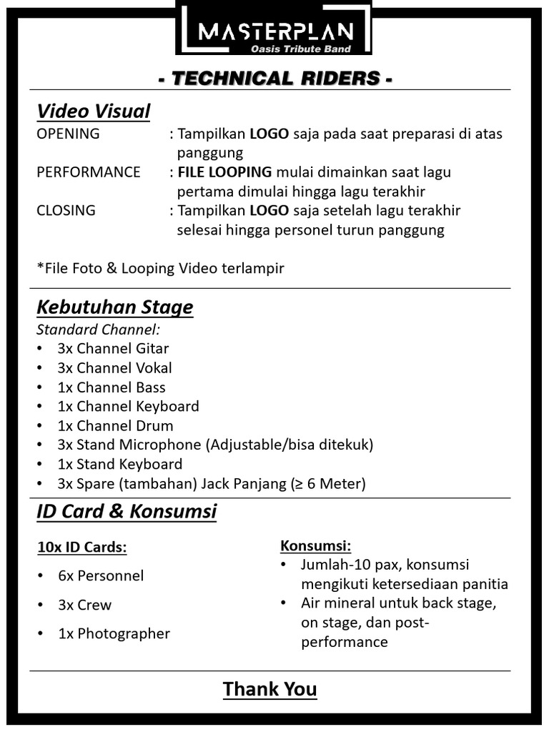 Technical Riders The Masterplan Band | PDF