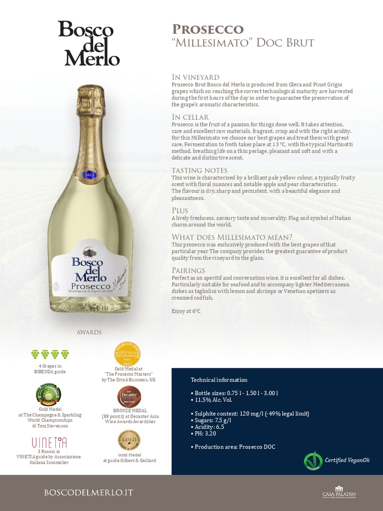 BDM - Scheda Tecnica - Prosecco BrutENG 1 | PDF | Wine | Grape