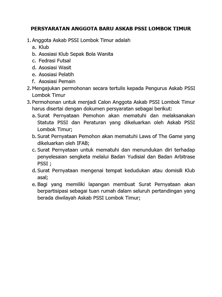 Regulasi Internal Askab Pssi Lotim 2025 | PDF