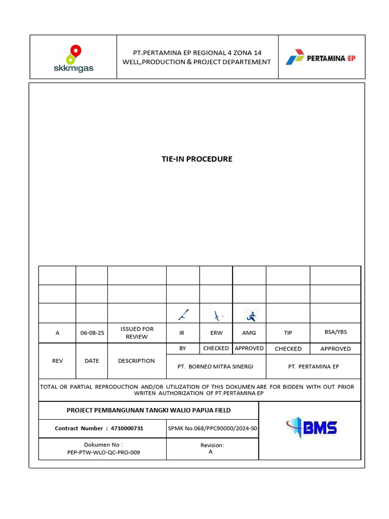 PEP-PTW-WLO-QC-PRO-009 - Rev A - Tie-In Procedure | PDF