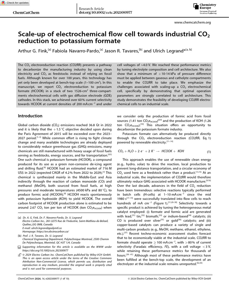 Scale-up of Electrochemical Flow Cell Towards Industrial CO2 | PDF ...