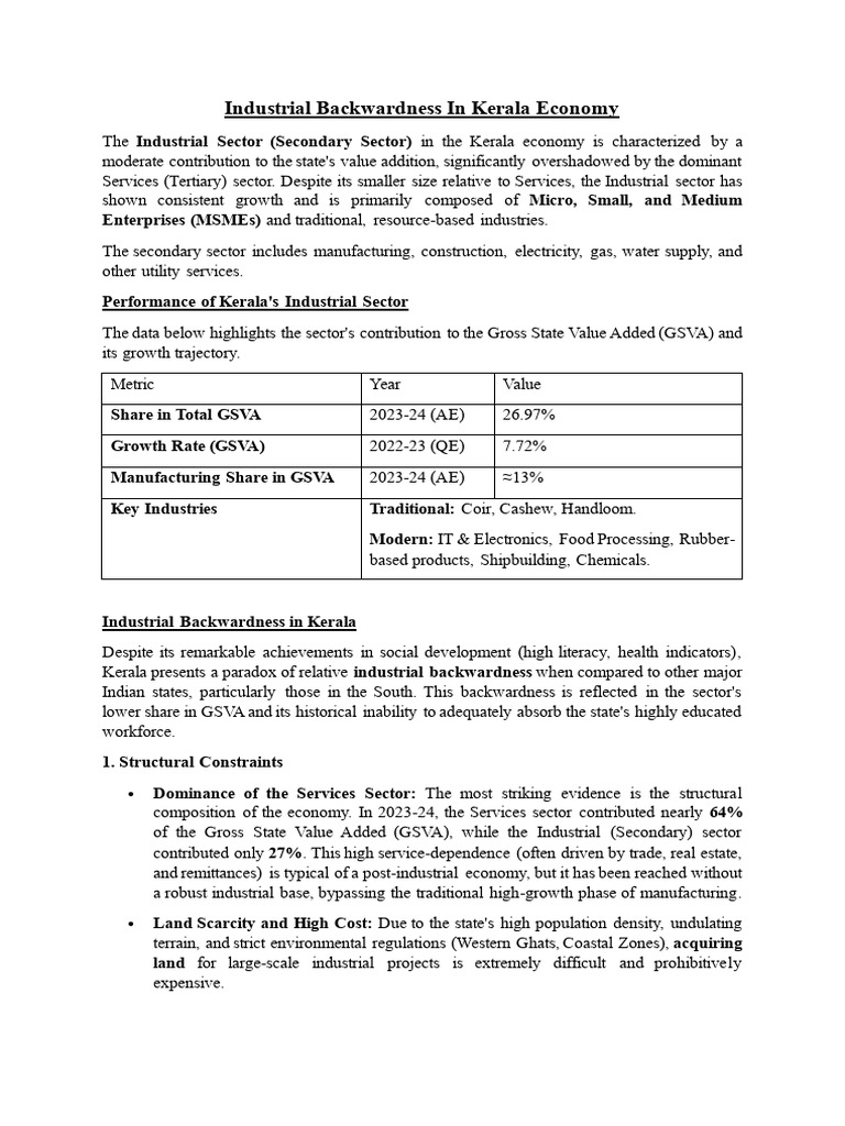 Industrial Backwardness in Kerala Economy | PDF | Unemployment | Labour ...