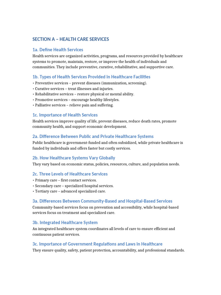 Health Care Services Section A | PDF | Health Care | Preventive Healthcare