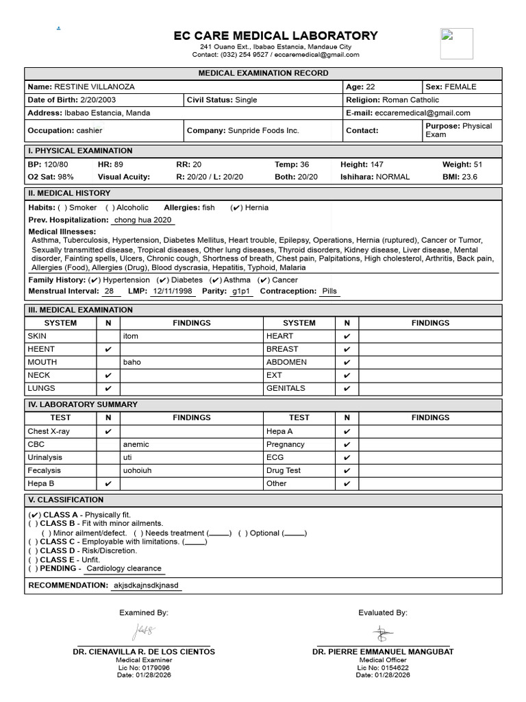 Restine Villanoza P260127030 20260201 | PDF | White Blood Cell ...