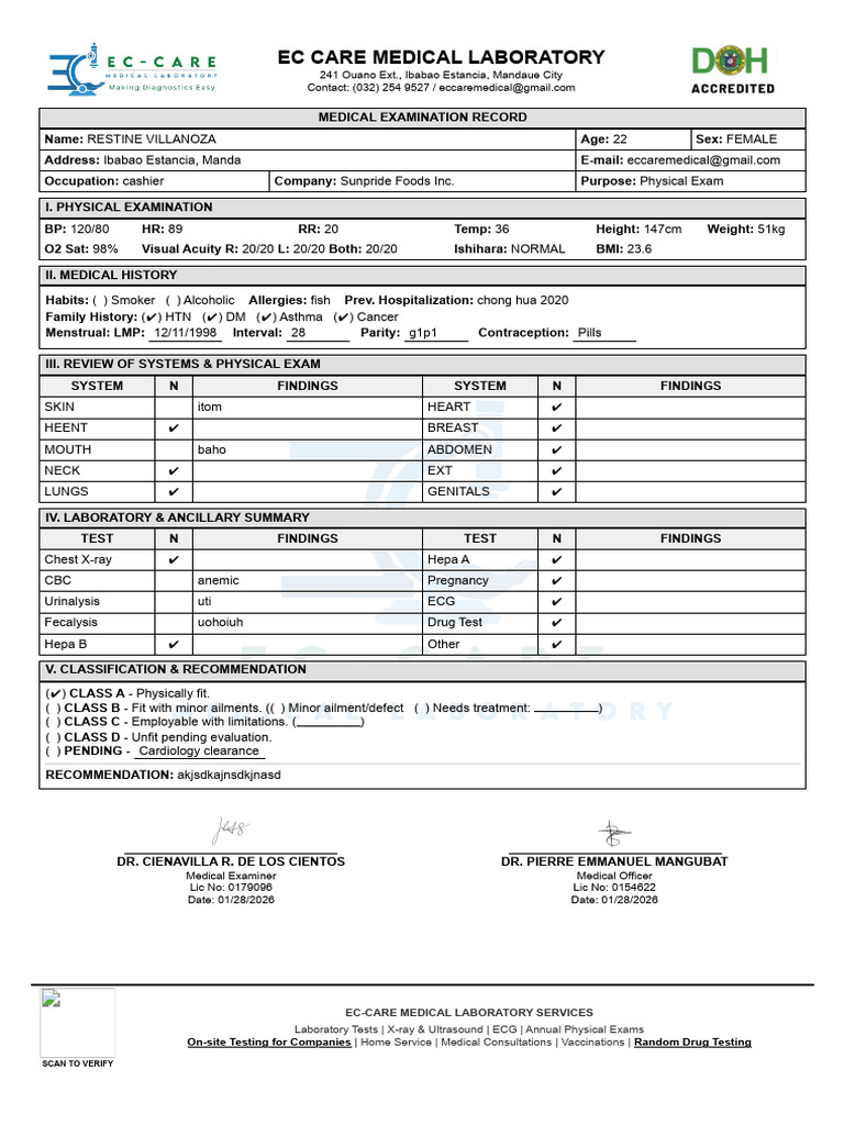 Restine Villanoza P260127030 20260201 | PDF | Medical Specialties ...