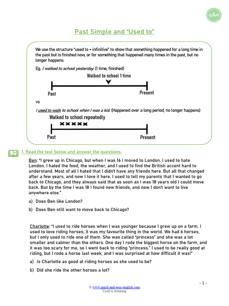 Past Simple and Used To SV B1 | PDF | Linguistic Morphology | Language ...