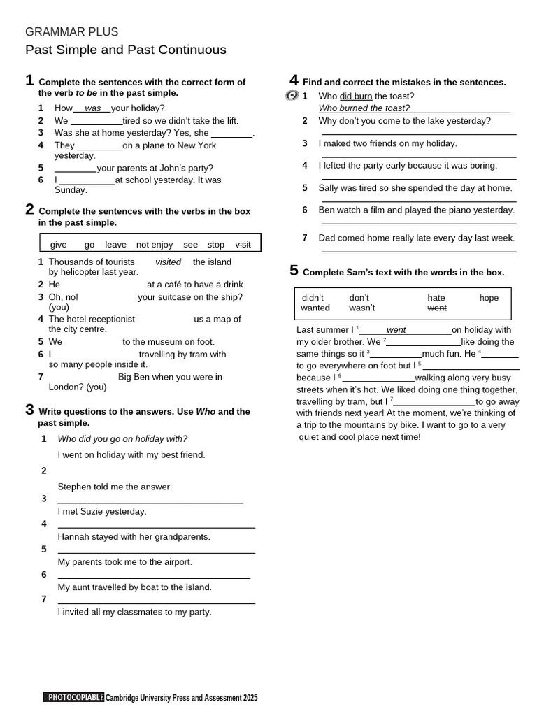 SL A2Plus Past Simple and Past Continuous Extension | PDF | Linguistics ...