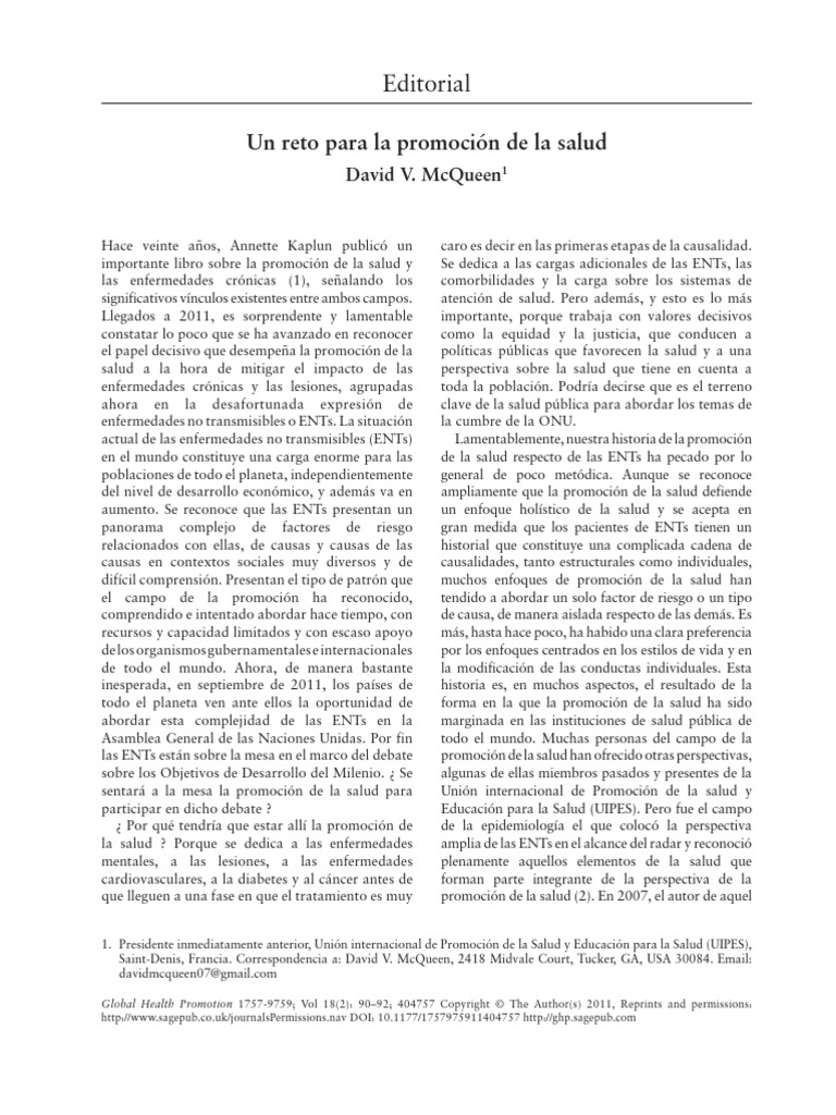 Global Health Promotion 2011 McQueen 90 2 | PDF | Promoción de la salud ...