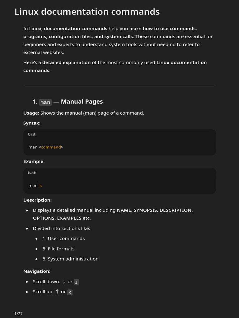 Linux Documentation Commands | PDF | Text File | Computer Architecture