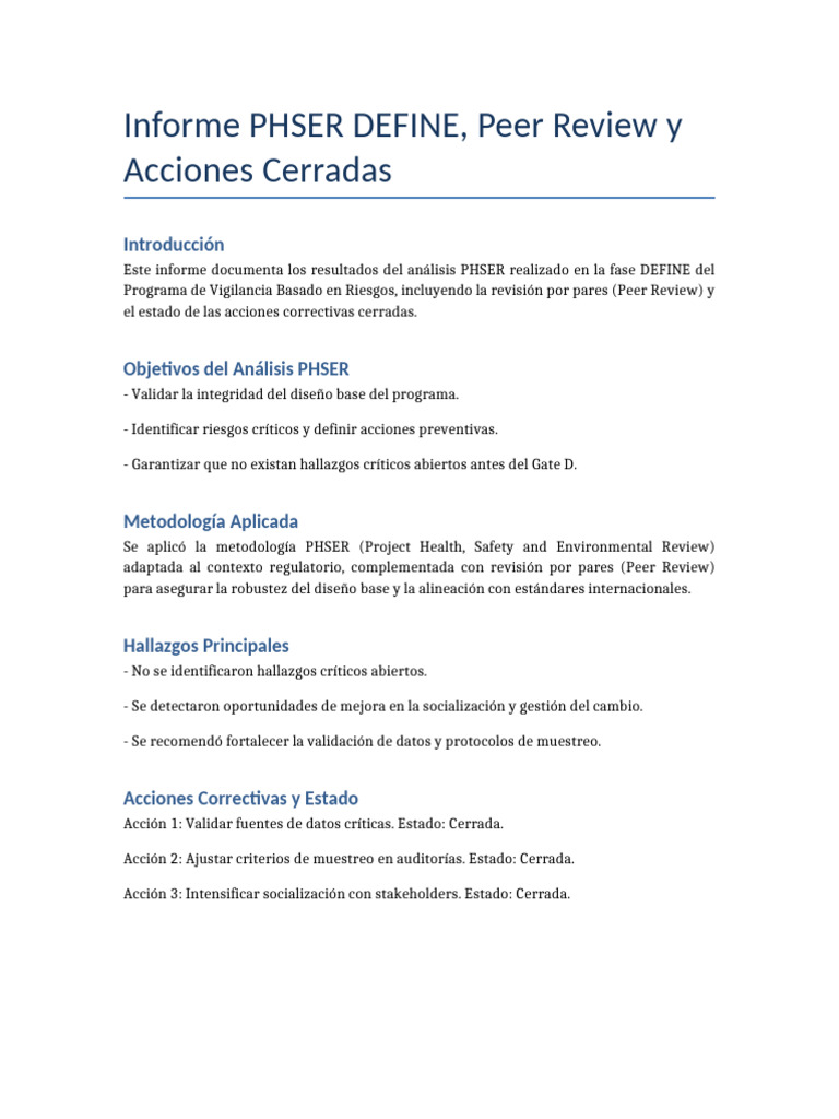 Informe PHSER DEFINE PeerReview | PDF