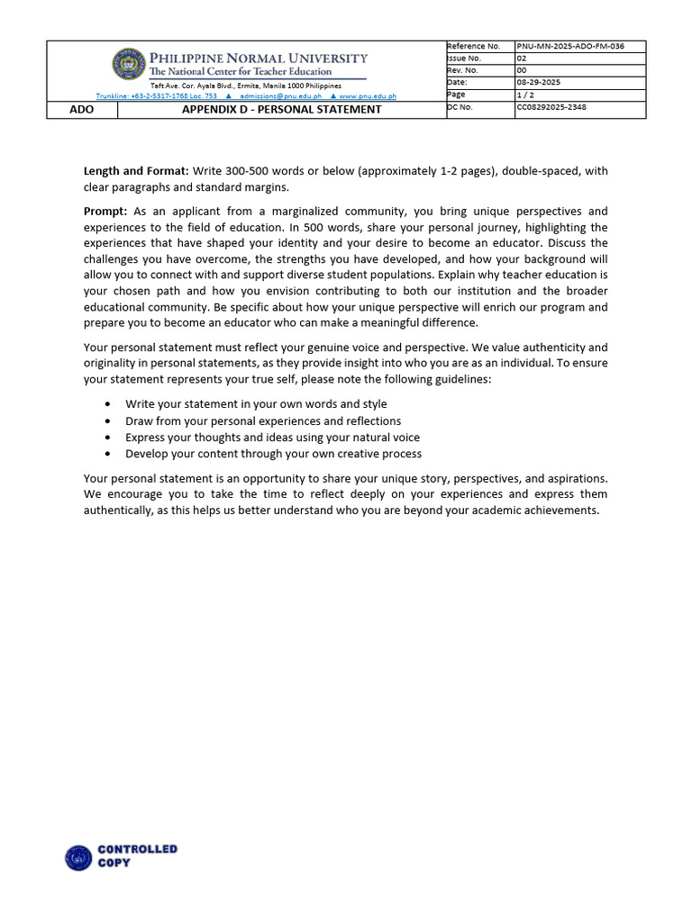 APPENDIX D Personal Statement | PDF