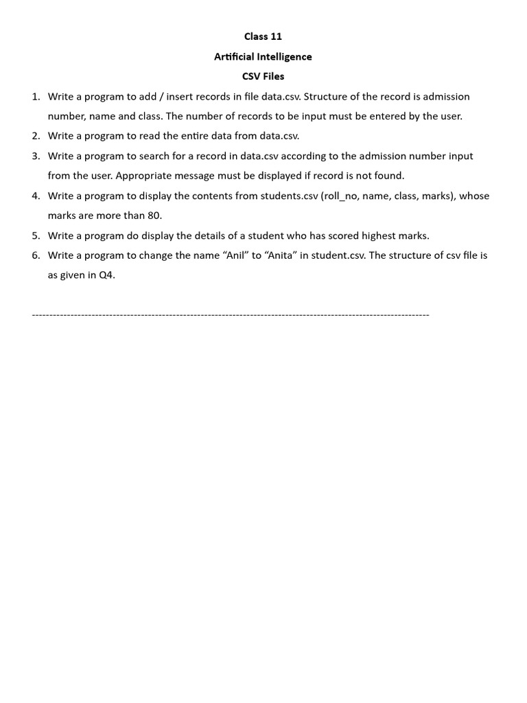CSV Questions Practical File Part B | PDF