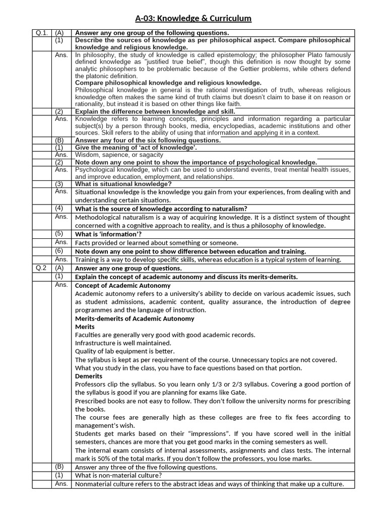 A-03 Knowledge & Curriculum | PDF | Knowledge | Curriculum