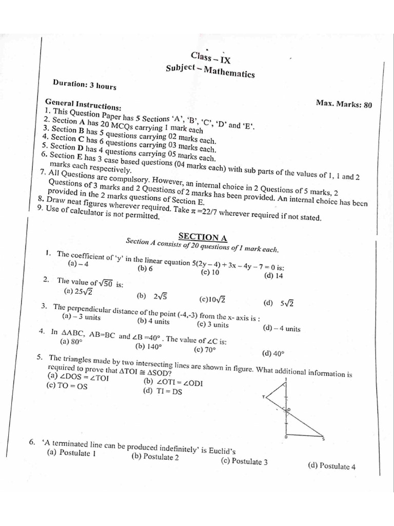 Tuition Final Term Test Class 9 Maths | PDF