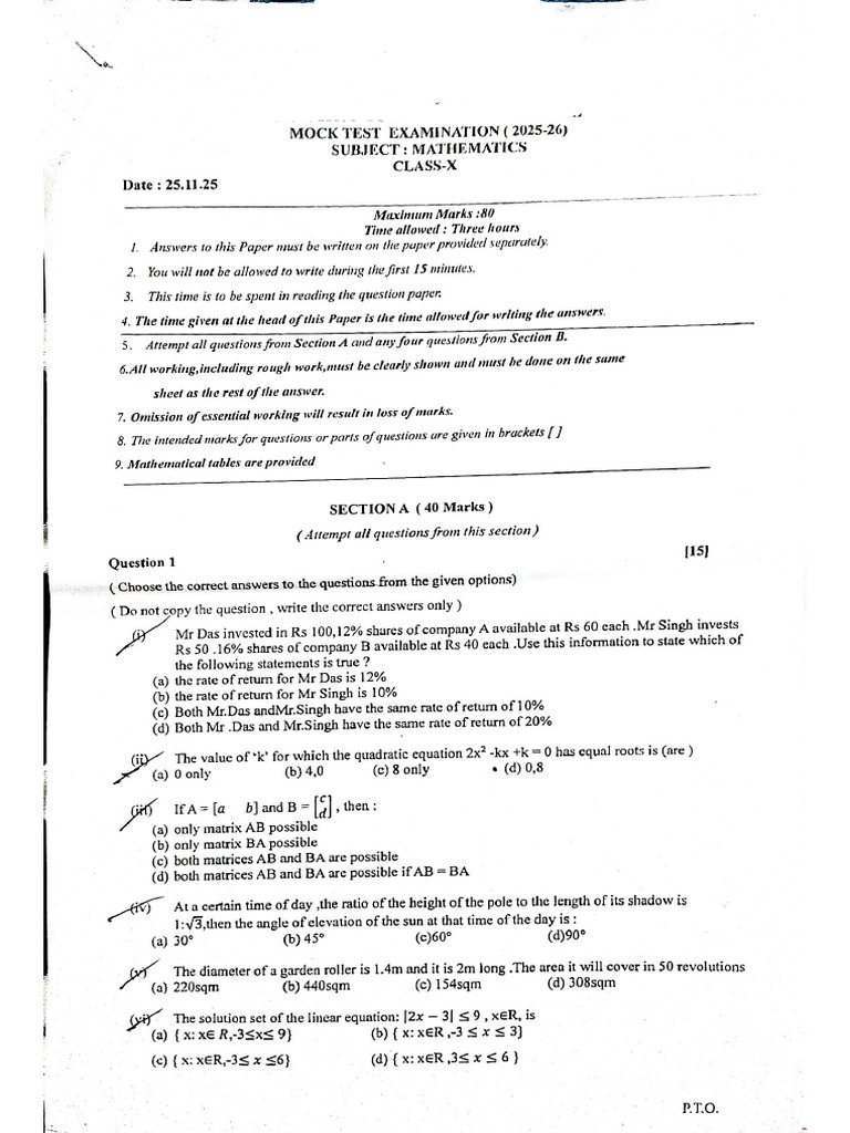 ICSE Math Mock Paper 2026 - 1 | PDF