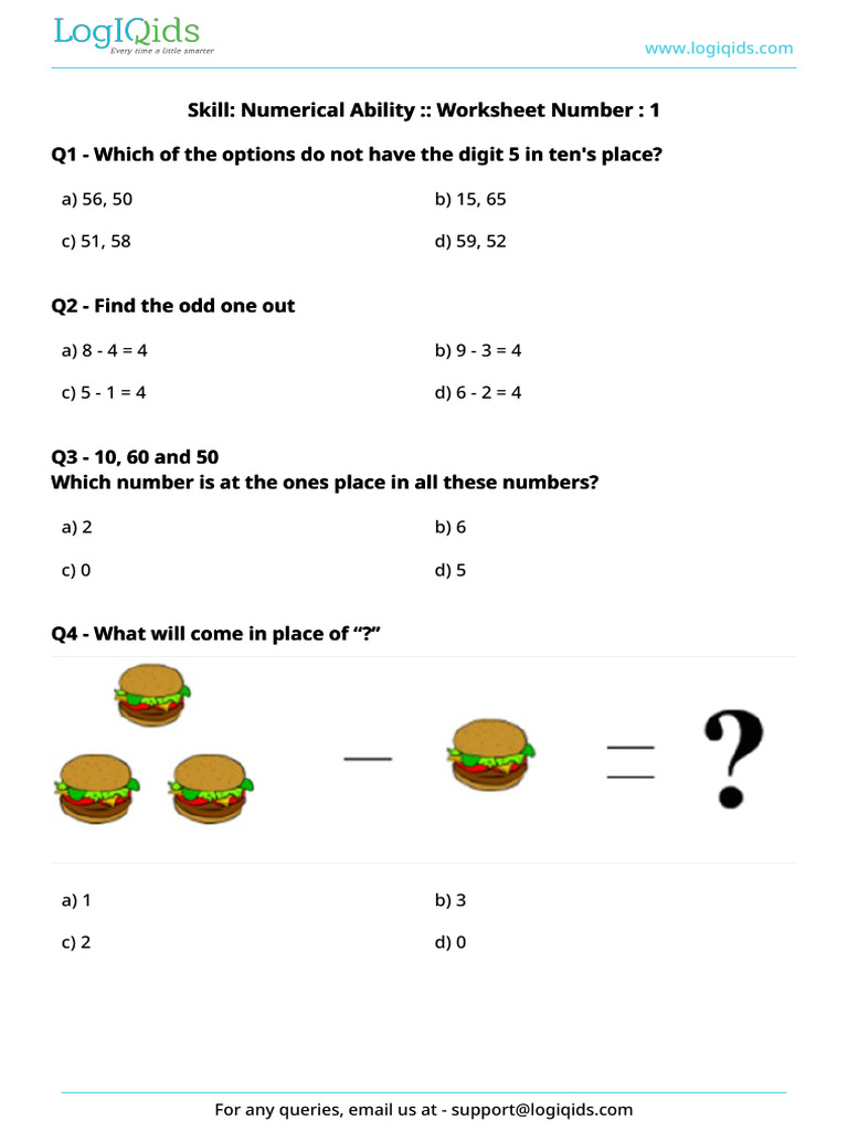 Skill: Numerical Ability:: Worksheet Number: 1 Skill: Numerical Ability ...
