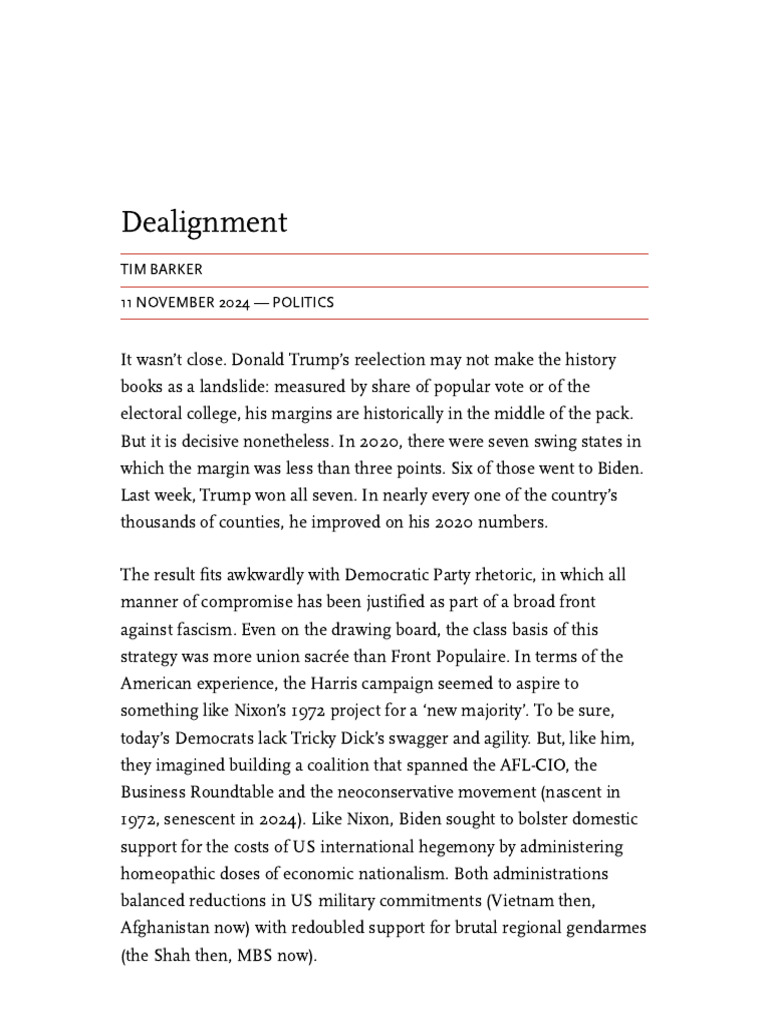 Tim Barker, Dealignment — Sidecar (Nov 11 2024) | PDF | Democratic ...