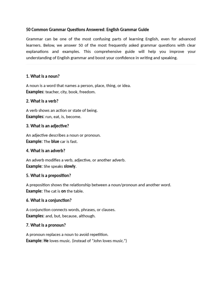 Eng 2 50 Common Grammar Questions Answered | PDF | English Grammar | Verb