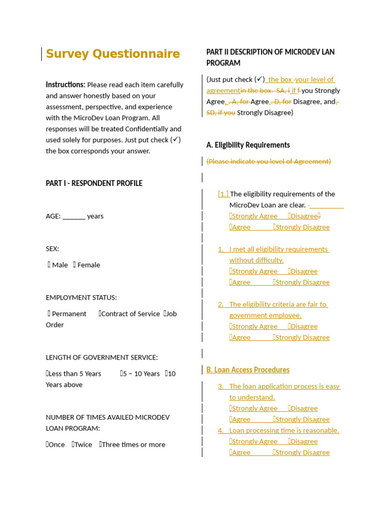 Survey Questionnaire | PDF | Loans | Interest