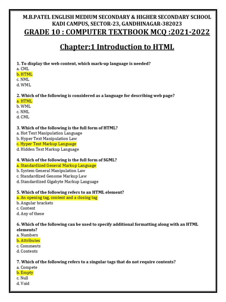 Aman Grade 10 Computer Textbook | PDF | Html | Markup Language