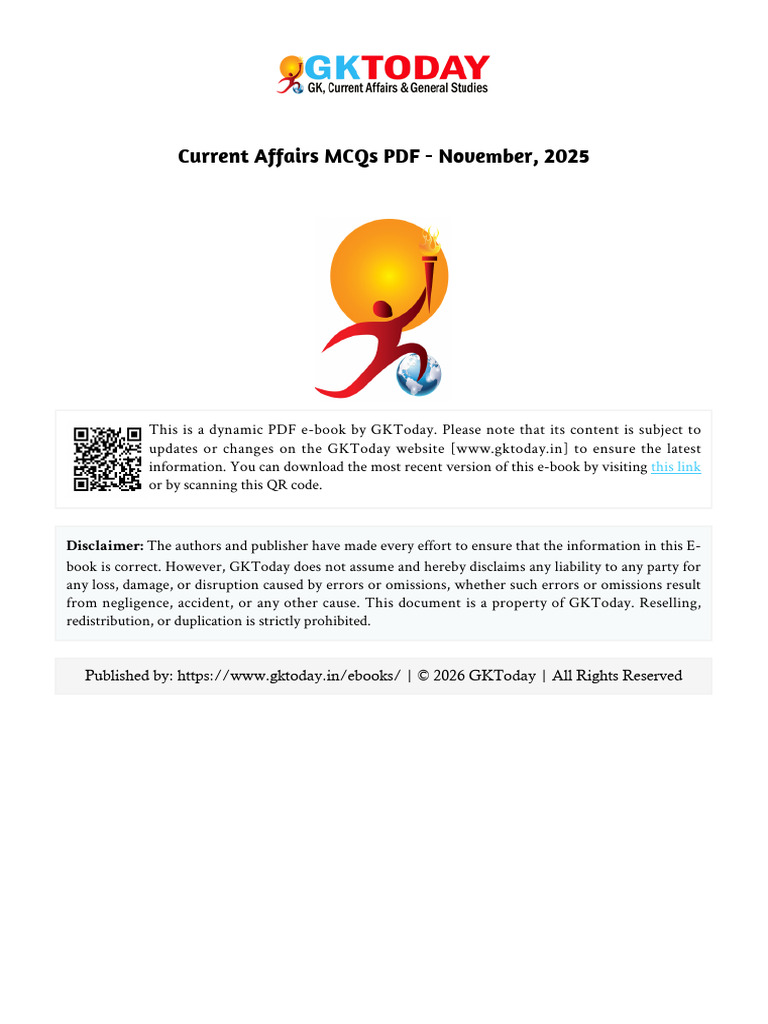 Current Affairs MCQs PDF November 2025 | PDF
