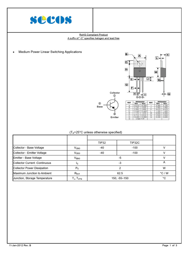 TIP32 | PDF | Bipolar Junction Transistor | Manufactured Goods