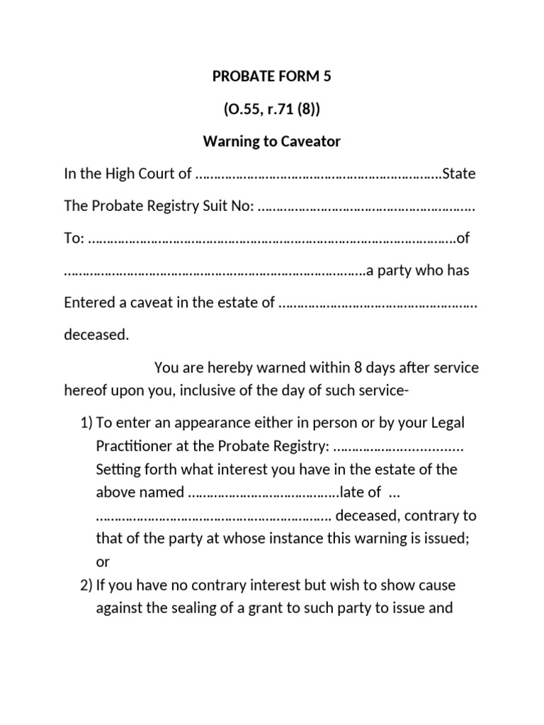 Warning To Caveator Probate Form5 | PDF