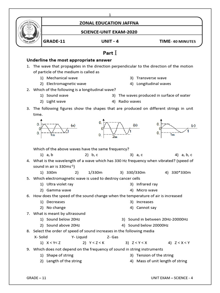 Gr 11 Unit Exam 3 (EM) | PDF | Waves | Sound