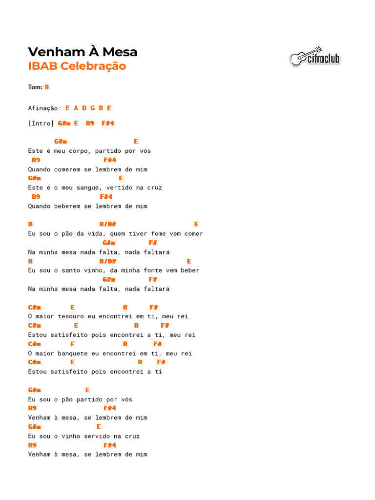 Venham À Mesa - IBAB (B) | PDF