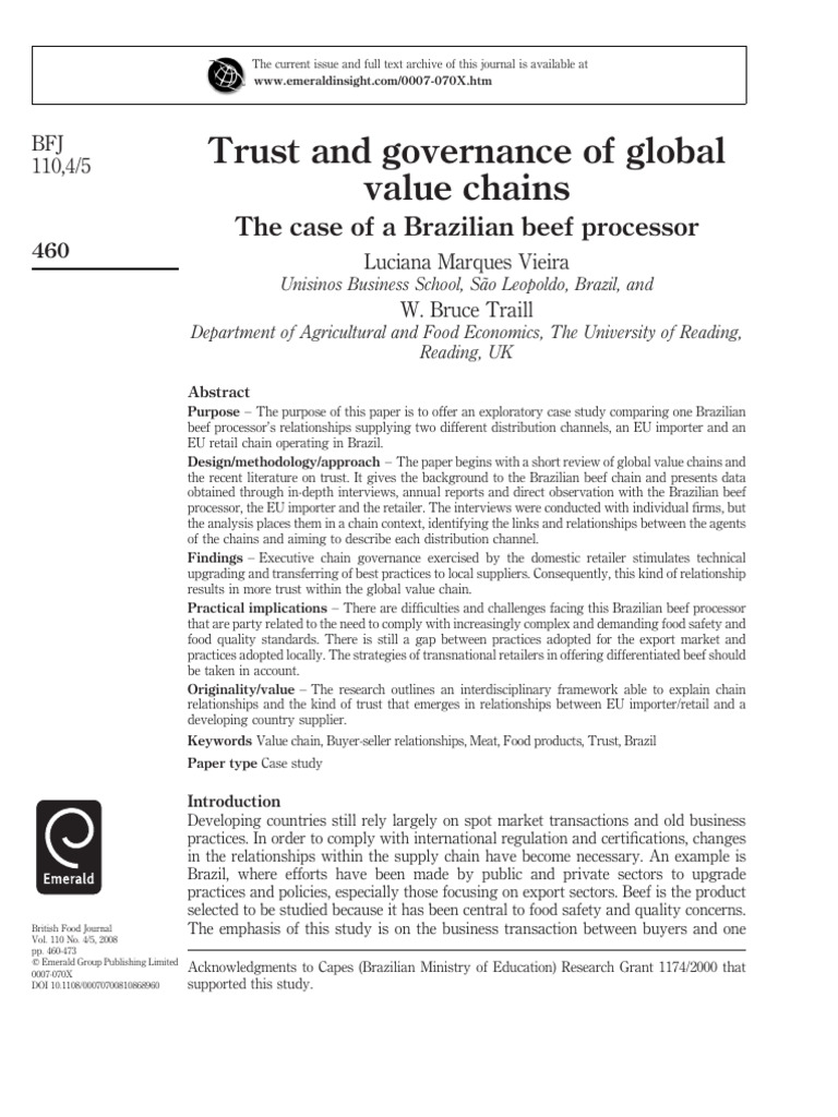 Trust and Governance of Global Value Chains The Case of A Brazilian ...