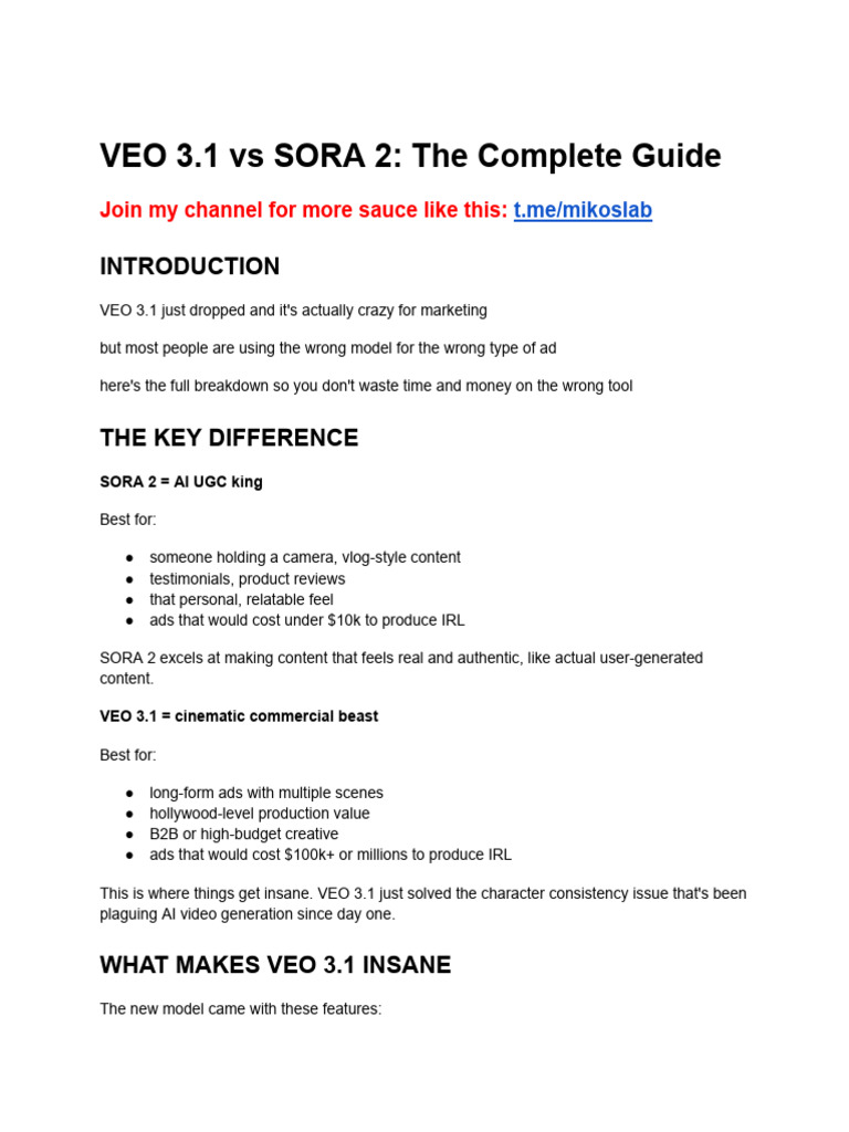Veo 3.1 VS Sora 2 | PDF