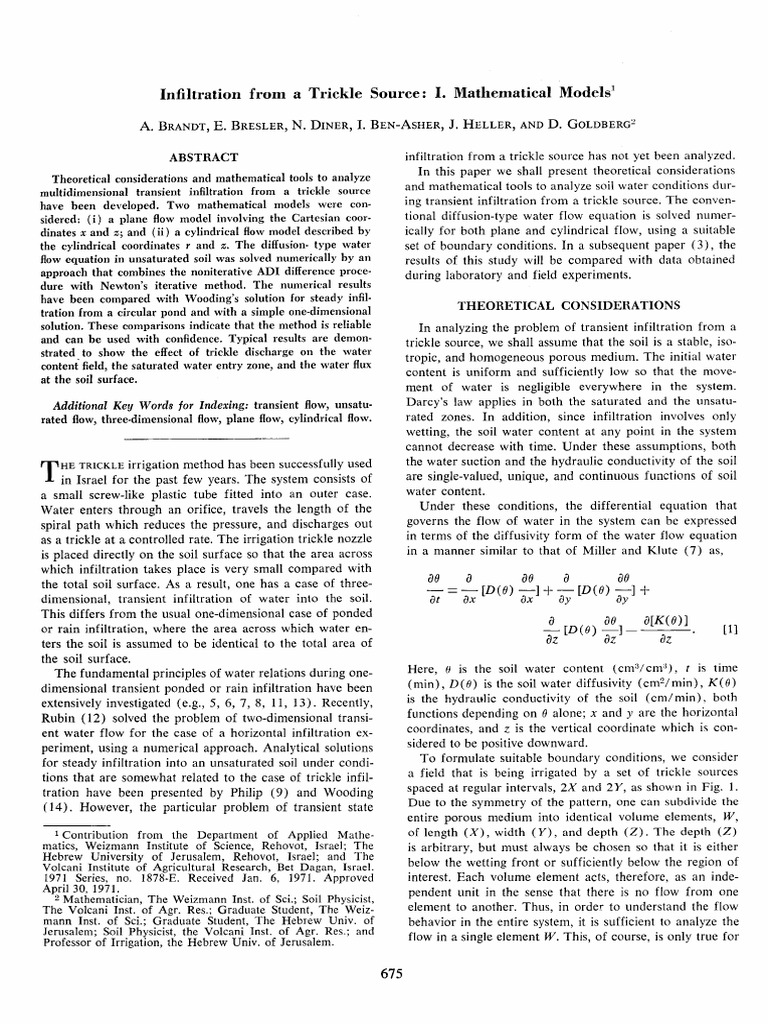 Infiltration From A Trickle Source I Mathematical Models | PDF | Earth ...