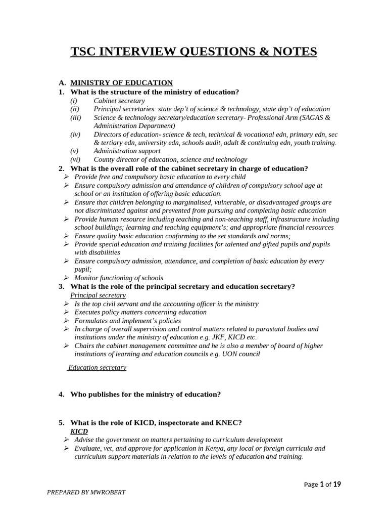 TSC Interview Questions | PDF | Curriculum | Teachers