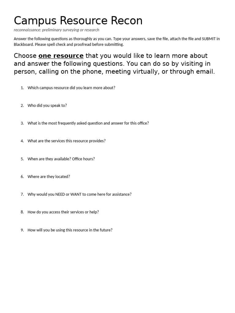 Campus Resources Recon Questions | PDF