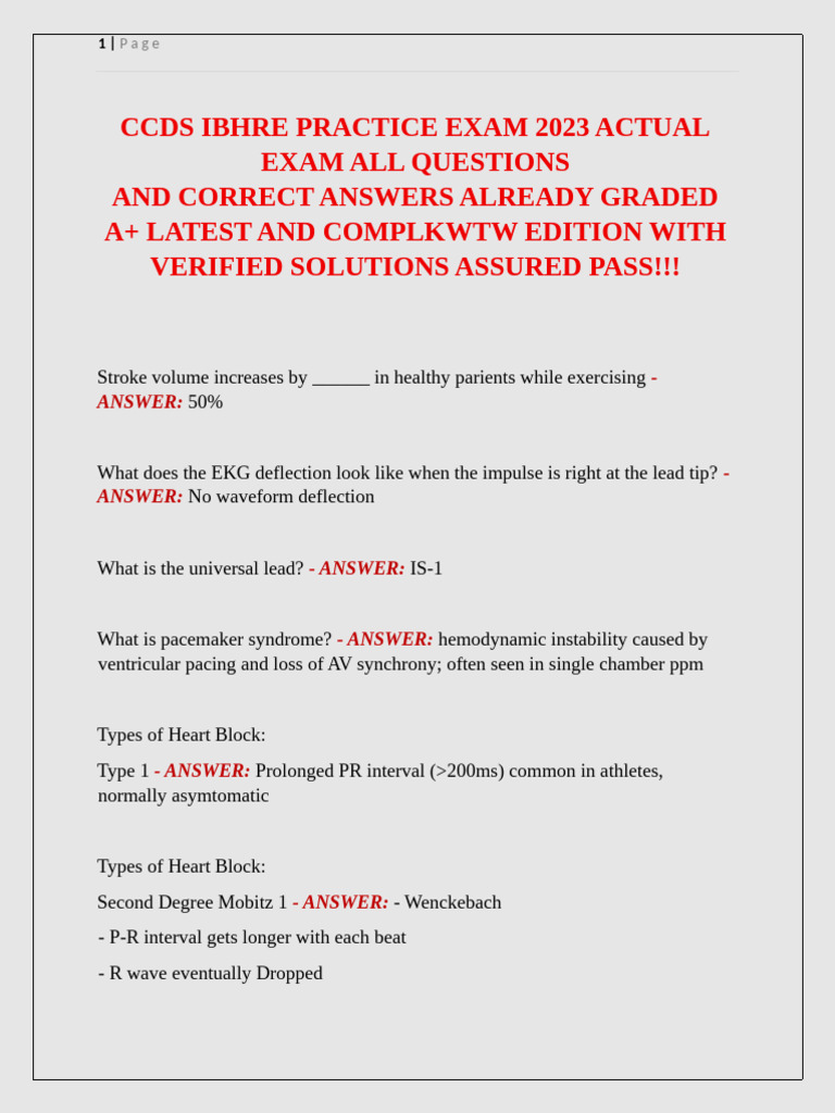 Ccds Ibhre Practice Exam 2023 Actual Exam | PDF | Heart | Rectifier