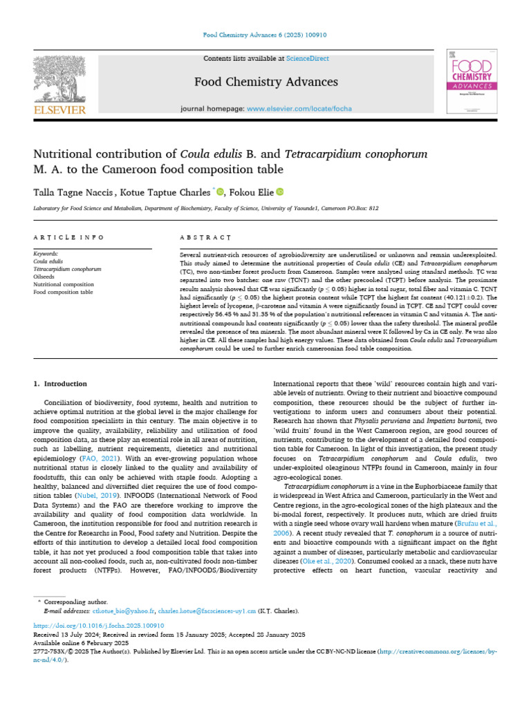 Nutitionnal Composition of Hazelnuts TALLA Et Al 2025 | PDF | Vitamin ...