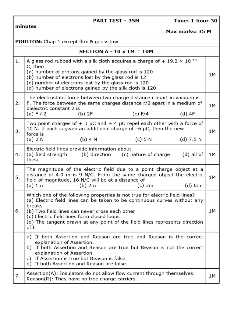 35 M Test Ecf Part Test 2 | PDF | Electric Field | Force