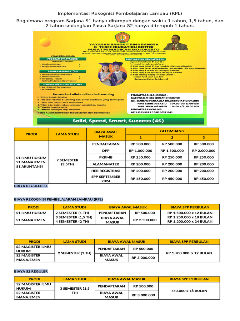 Brosur Biaya RPL s2 16 Des | PDF