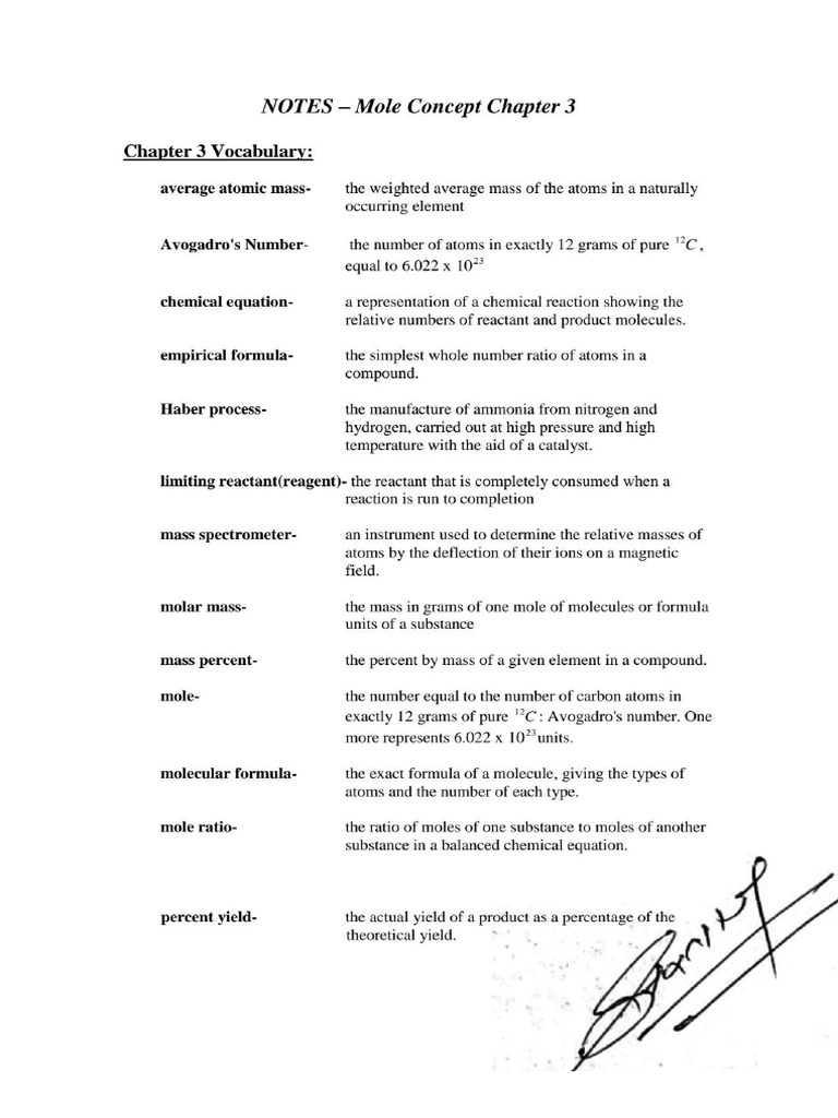 Notes - Chapter 3 - Mole Concept Final Ver | PDF