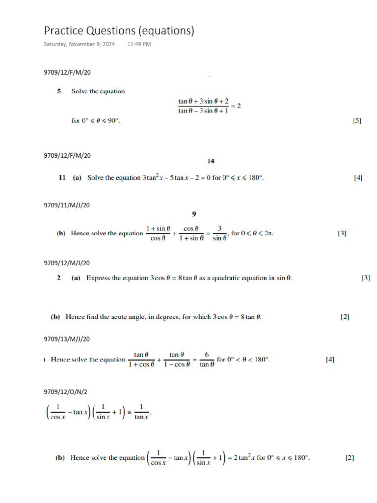 Practice Questions (Equations) | PDF