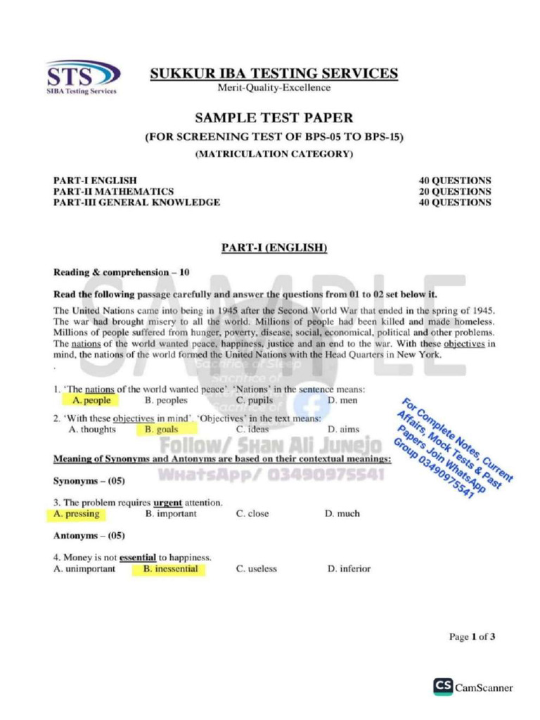 5 to 15 Grade - Matric Category Old Sample Paper Solved by Shan Ali ...