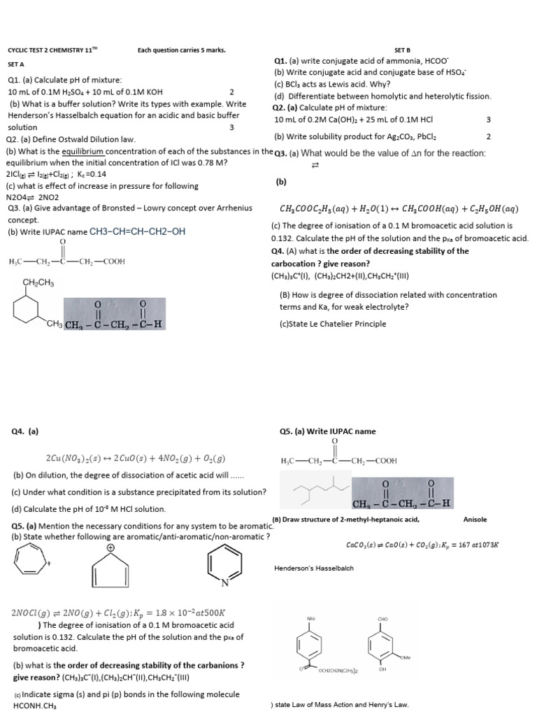 Cyclic Test 2 11th Chemistry 2025-26 | PDF | Chemical Equilibrium | Acid