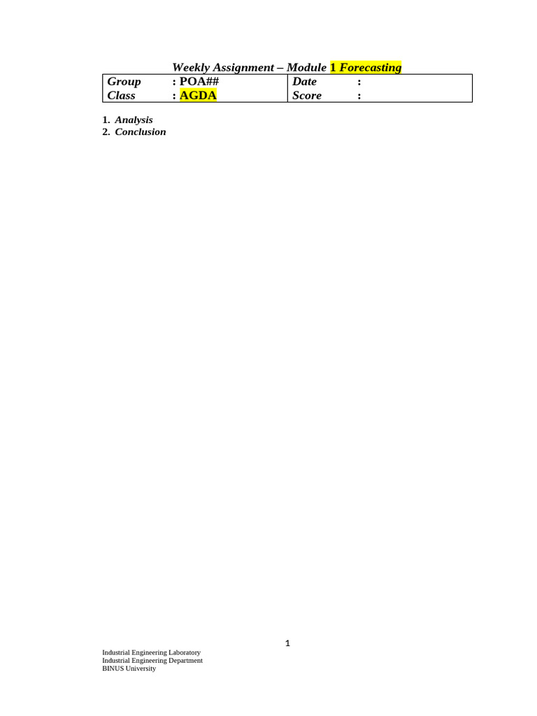 Template Weekly Assignment | PDF