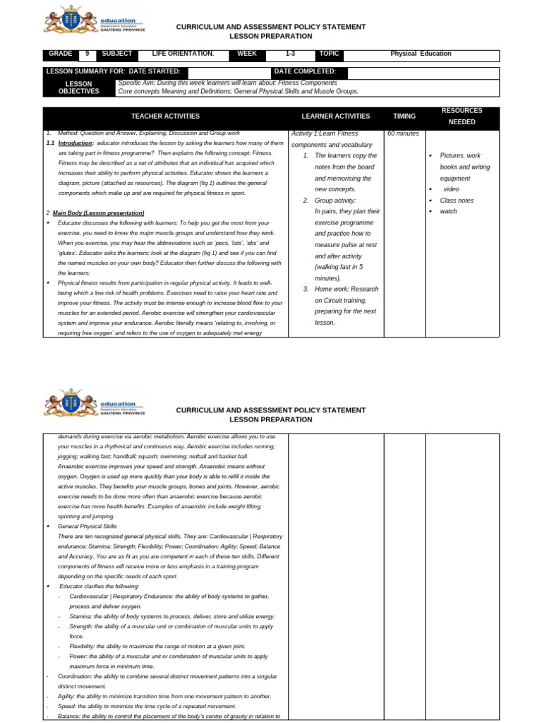 PE Week 1-3.. | PDF | Aerobic Exercise | Physical Fitness