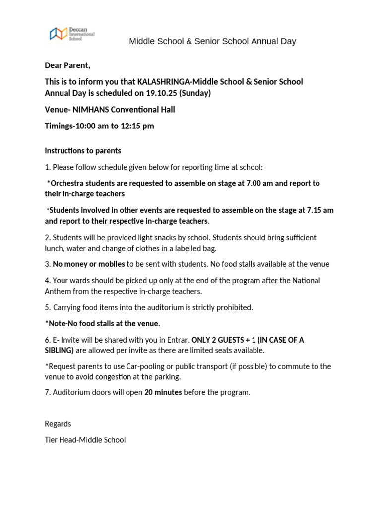 17606303214227313 Attachment Annual Day Instructions-19th October | PDF